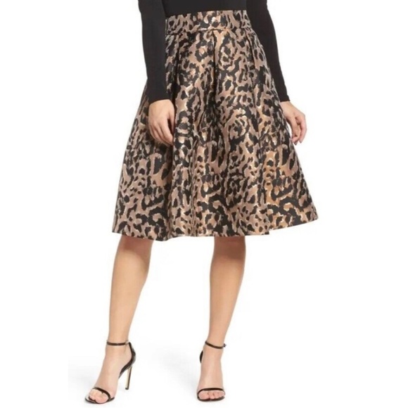 Eliza J Dresses & Skirts - Eliza J Womens Black & Brown Animal Print Full Pleated Skirt Pocket’s